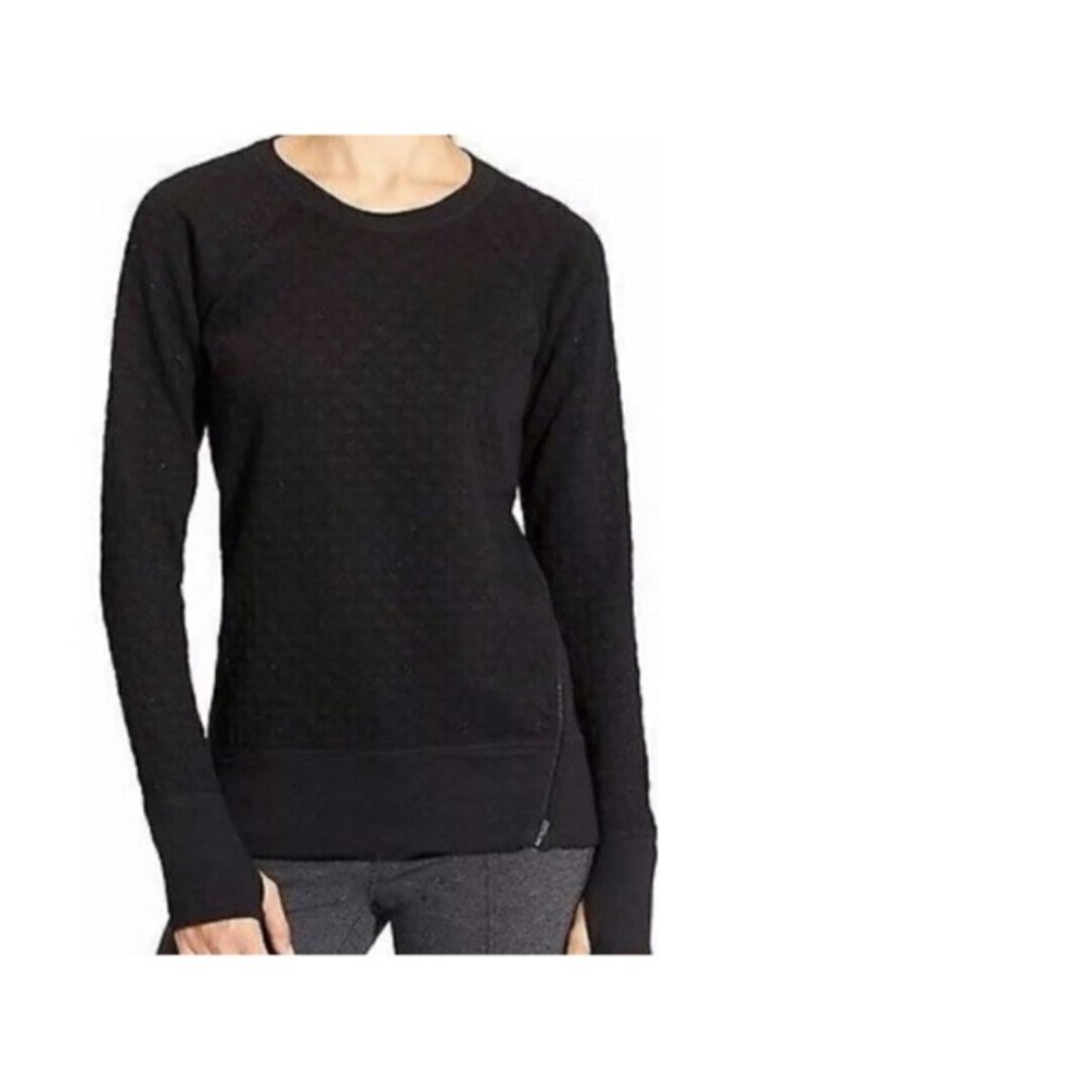 ATHLETA R&R Quilted Pullover Black Cozy CYA Sweatshirt Top Zippers XS